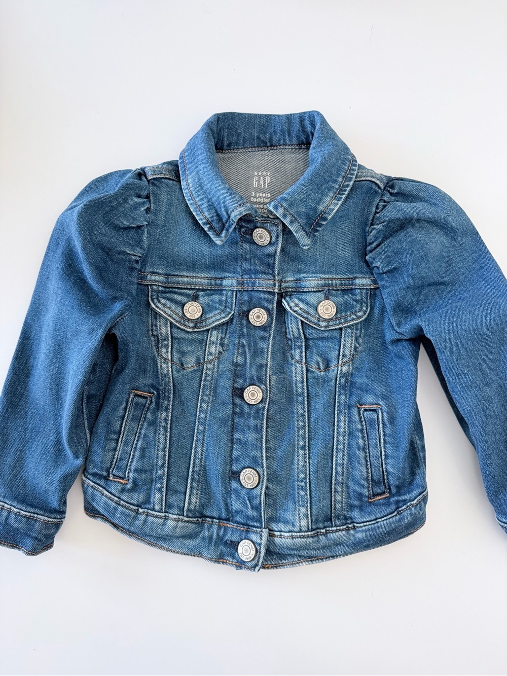 GAP Girls Blue Denim Jacket with Puff Shoulders Size 3